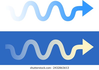 Set of blue and cream colored wavy arrows. Color gradually fades from the tip to the end of the arrow.