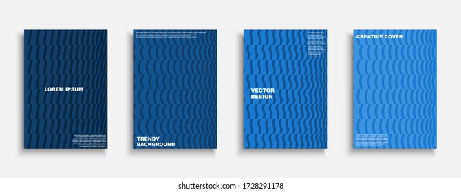 Set of blue creative covers, templates, posters, placards, brochures, banners, flyers and etc. Abstract geometric backgrounds - halfton fashion prints.
