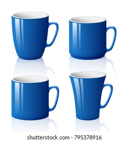 Set of blue cups isolated on white background