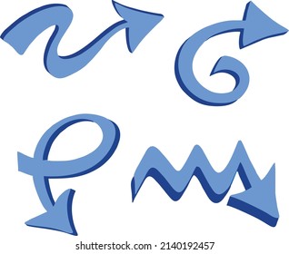 Set of blue curly arrows. Vector illustration