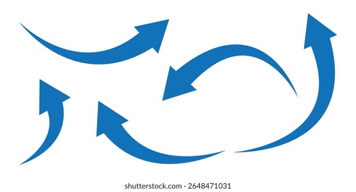 Conjunto de Vectores de icono de flecha curva azul. Conjunto de flechas azules. Flechas curvas. Pictograma de crecimiento aislado. Vector de icono de flecha larga hacia arriba. Ilustración vectorial.