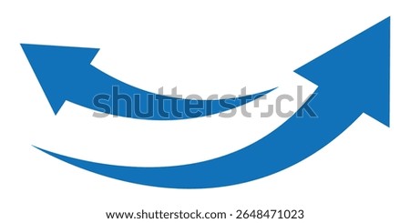 Set of Blue curve arrow icon vectors. Blue arrows set. Curved arrows. Growth pictogram isolated. long up arrow icon vector. Vector illustration.