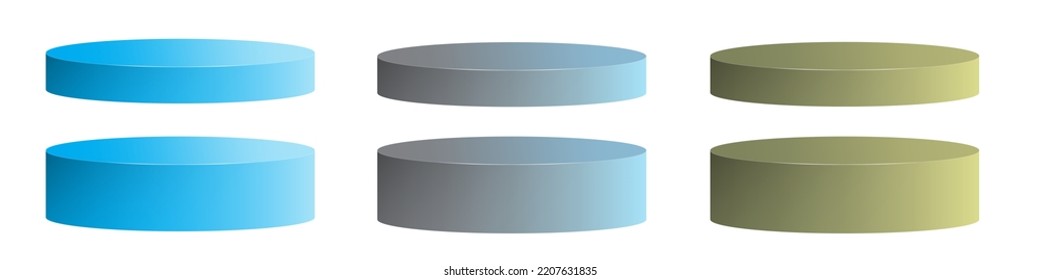 Set of Blue, Cyan, and Yellow 3d rendered podium isolated on white background. Vector Illustration. EPS 10.