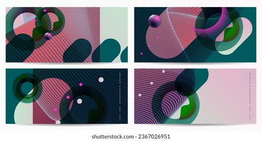 Set Blue dark Abstract 3D futuristic Holographic Surrealism abstraction backgrounds. Graphic Candy Color Palettes colors lines shapes and round shapes