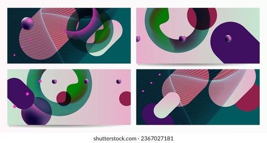 Set Blue dark Abstract 3D futuristic Holographic Surrealism abstraction backgrounds. Graphic Candy Color Palettes colors lines shapes and round shapes