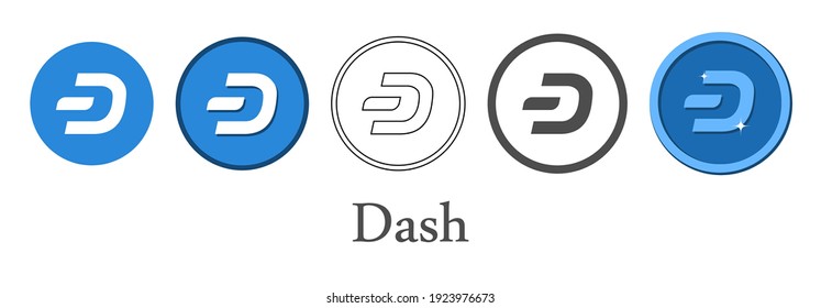 Set of blue dash crypto currency icons.