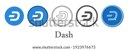 Set of blue dash crypto currency icons.