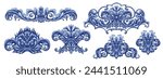 Set of blue decorative elements in Baroque style