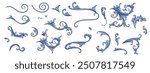 Set of blue decorative elements in Baroque style