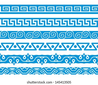 conjunto de adornos de bordes horizontales decorativos azules, con un diseño transparente