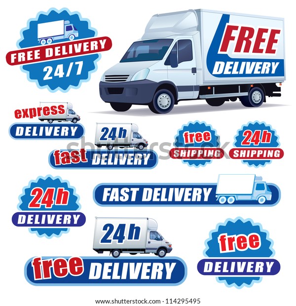 Set Blue Delivery Signs Trucks Stars Stock Vector (Royalty Free ...