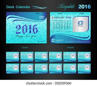 set blue Desk Calendar for 2016 year Vector Design Template, Big set of Months, business calendar, business cover, blue cover, brochure design, printing design, calendar 2016,Week Starts Monday
