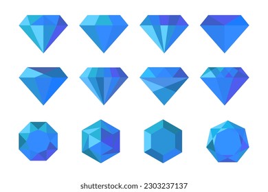Conjunto de piedras de goma de diamante azul en un diseño plano