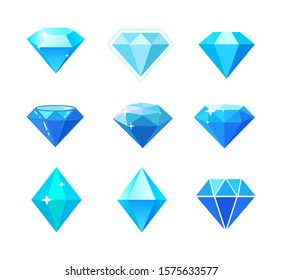 Set of blue diamond icon. Flat illustration of diamond. Template design for corporate business logo, mobile or web app. Vector illustration