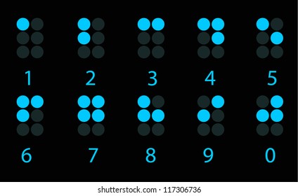 Set of blue digital braille number on black