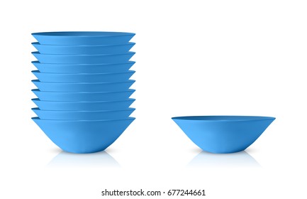set of blue dish isolated on white background. vector illustration