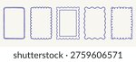 Set of blue doodle frames on white background. Collection of rectangular borders with scalloped, wavy and double-line edges for labels, cards, invitations, posters and stationery.