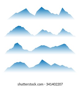 Set of the blue drawn mountains on a white background.