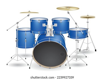 set of blue drum kit isolated on white