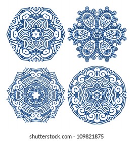 Set of blue ethnicity ornament, mosaic vector illustration