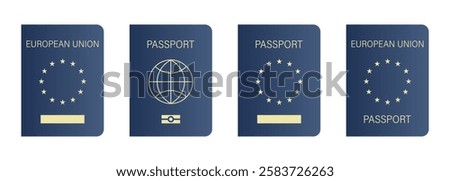Set of blue EU passport on a white background