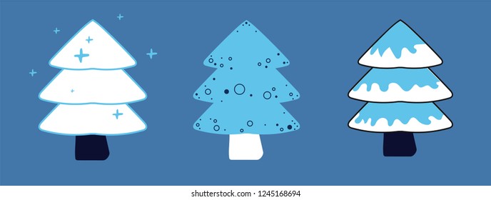 Set blue fir tree winter