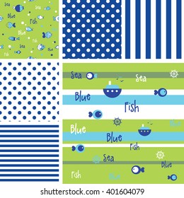 Set of Blue fish pattern 
