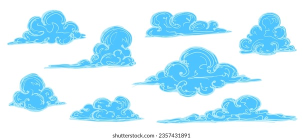 Set of blue flat clouds.Vector graphics