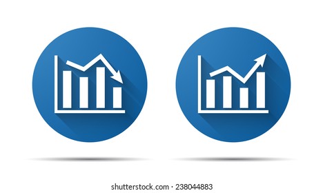 set of blue flat icon of graph on a white background