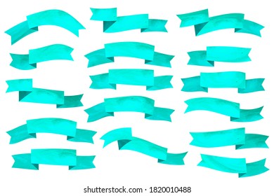 Set of blue flat ribbons isolated on white background. Ribbon banner vector illustration. Watercolor lace.