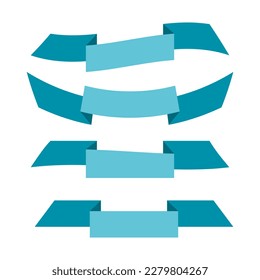 Set of blue flat ribbons isolated on white background. Ribbon banner vector illustration. Watercolor lace.