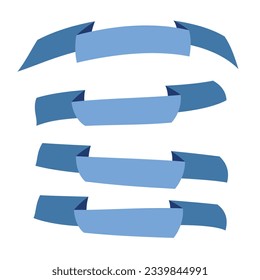 Set of blue flat ribbons isolated on white background. Ribbon banner vector illustration. Watercolor lace.
