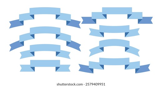 Set of blue flat ribbons isolated on white background. Ribbon banner vector illustration. Watercolor lace.