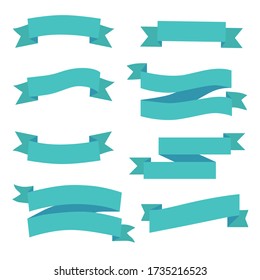 Set of blue flat ribbons on white background. Business ribbons set for design