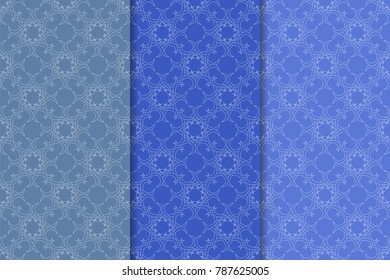 Set of blue floral designs. Vertical blue seamless patterns