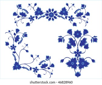 Set of blue floral elements for design