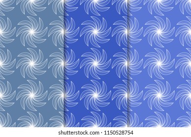 Set of blue floral ornamental designs. Vertical seamless patterns for wallpapers and fabrics