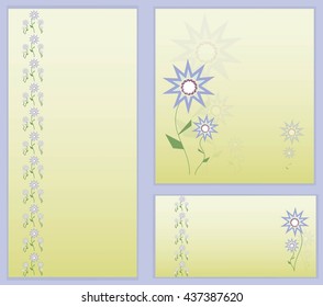 Set of blue flower brochure template. Background vector card design.  Geometric flowers and floral ornament.