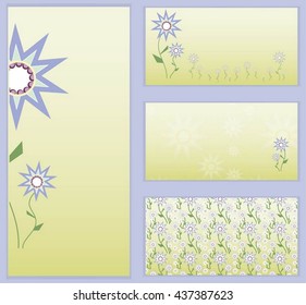 Set of blue flower brochure template. Background vector card design.  Geometric flowers and floral ornament.