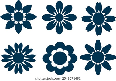 set of blue flower icon pack.
A collection of flowers for the design.
Blue flower icon illustration set.