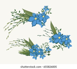 Set of blue flowers decoration. Vector illustration. Violet.