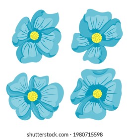 conjunto de flores azules, ilustración vectorial