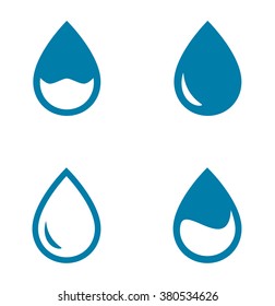 set of blue four water drops silhouette