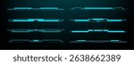 Set of blue futuristic hud elements. Head up display interface with neon bright lines. Modern hi tech design template. Vector graphics.