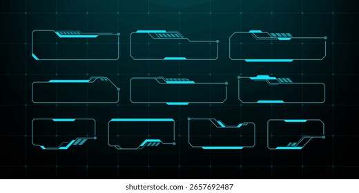 Conjunto de quadros hud futurista azul. Elementos de borda digital de alta tecnologia para design de interface do usuário. Modelo moderno de interface gráfica para o conceito de interface de jogo.