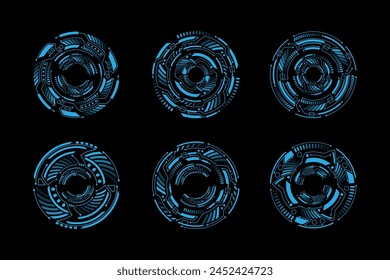 Set of blue futuristic user interface technology hud round frame elements
