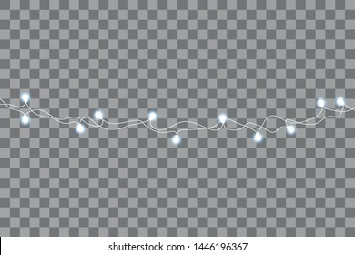 Set of blue garlands, festive decorations. Glowing christmas lights isolated on transparent background.