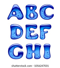 Set of blue gel, ice and caramel alphabet capital letters isolated on white. Vector illustration