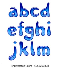 Set of blue gel, ice and caramel alphabet small letters isolated on white. Vector illustration