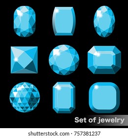 Conjunto de gemas azules aguamarina de varias Formas.